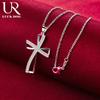 925 Sterling Silver Cross AAA Zircon Pendant Necklace Fashionable Wedding Jewelry
