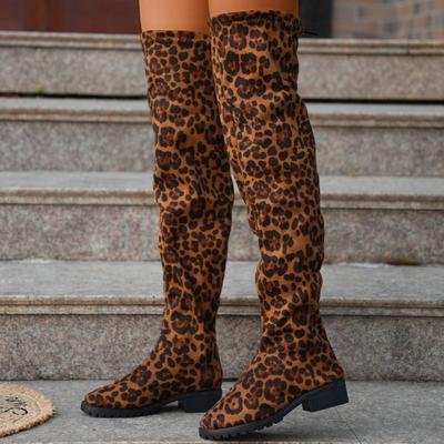 Мода Леопардовые высокие сапоги женские туфли на каблуках замшевые зимние массивные туфли зима 2024 тренд готика выше колена мода челси Botas Mujer