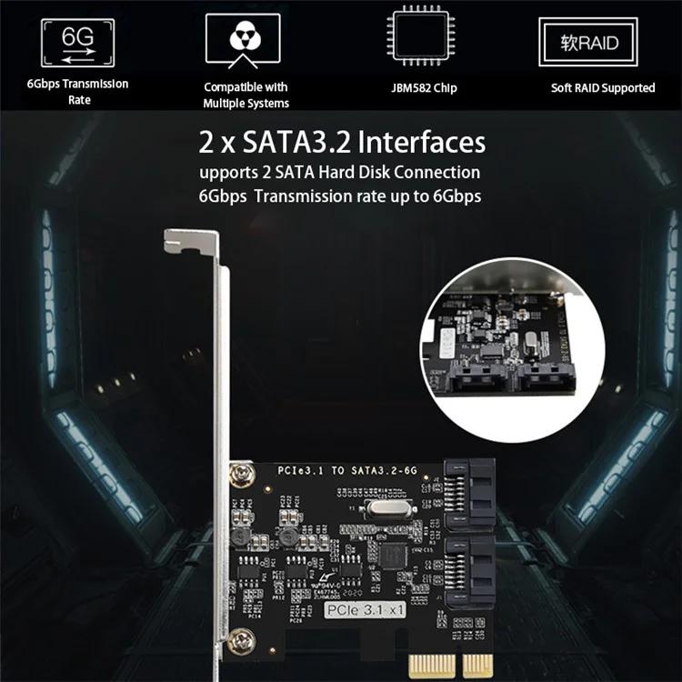 TXB116 SATA Карта расширения жесткого диска PCI-E 3.1 на 2-портовый SATA 3.2 6 Гбит/с Адаптерная карта (чип: JMB582)