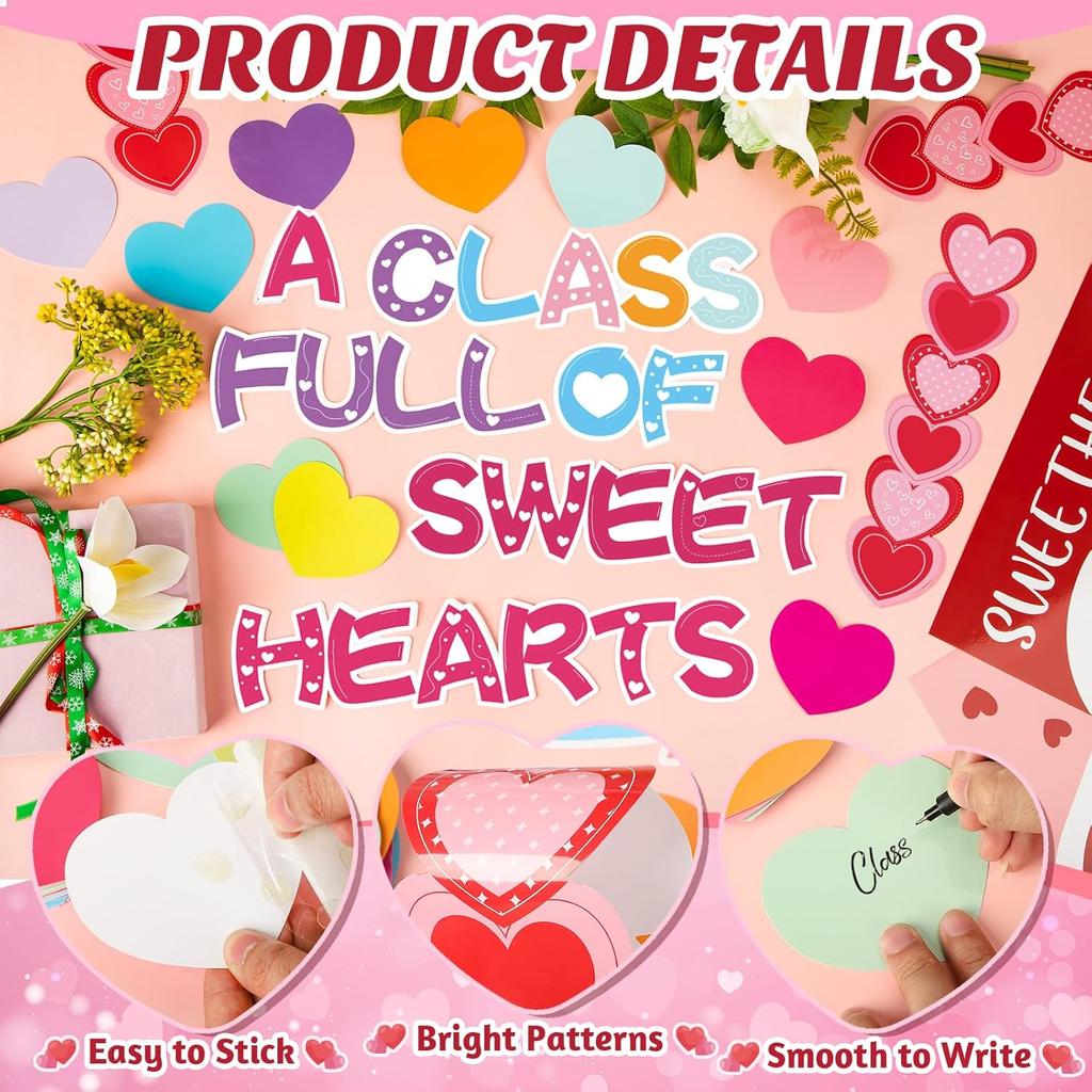 Valentine's Day Love Heart Bulletin Board Decrations Class Cut-Outs Pink Border Valtes Party Supplies Shool Classrom Wall Door Decorl