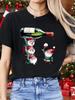 Christmas Elf Wine Bottle Red Wine Glass Printed Women's Comfortable T-shirt Personalized Fashion Commuter Daily Casual Top