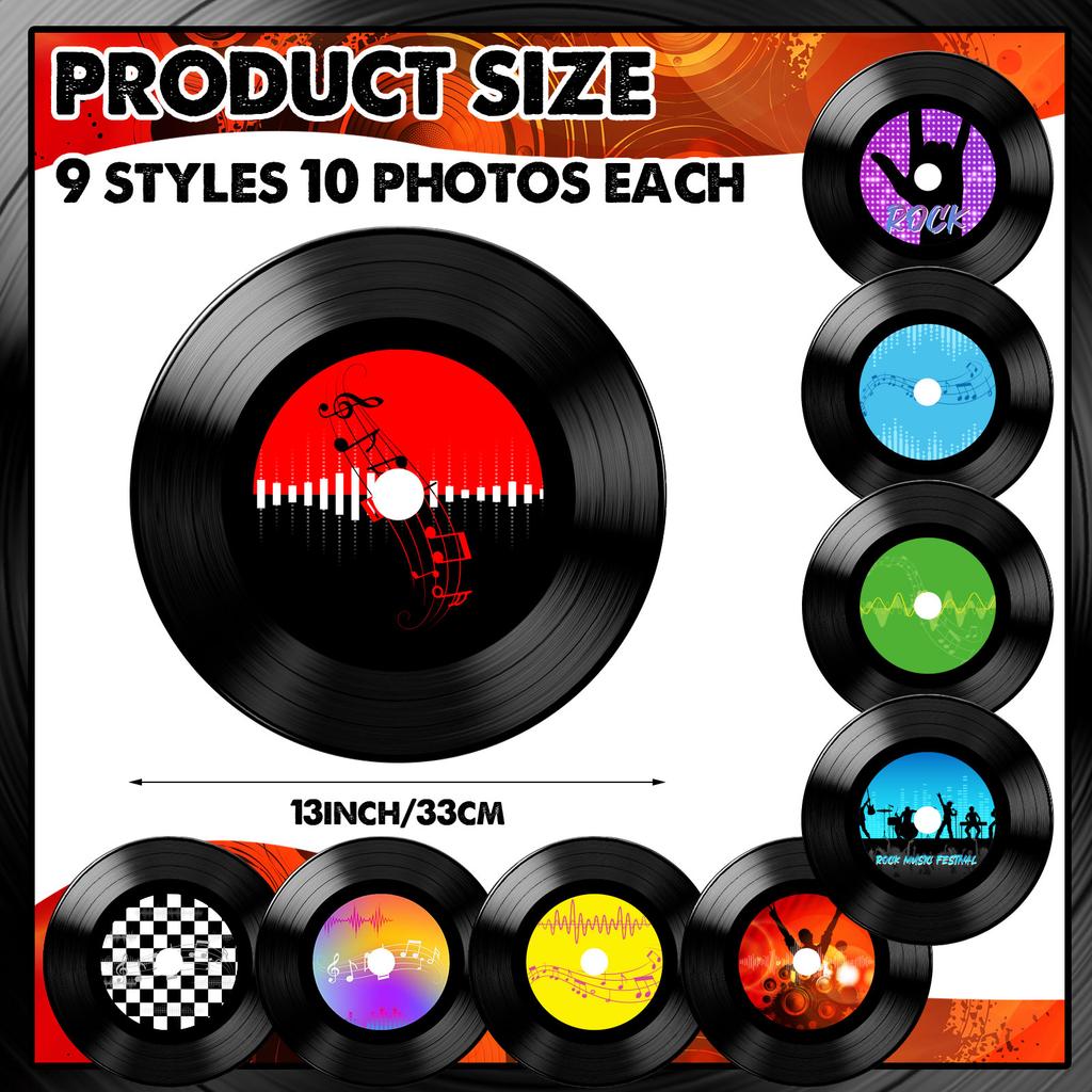 90 Pcs 13 Inch 1950'S Rock And Roll Vinyl Record Paper Placemat Round Disposable Music Coasters For Drinks Classic Vintage Party