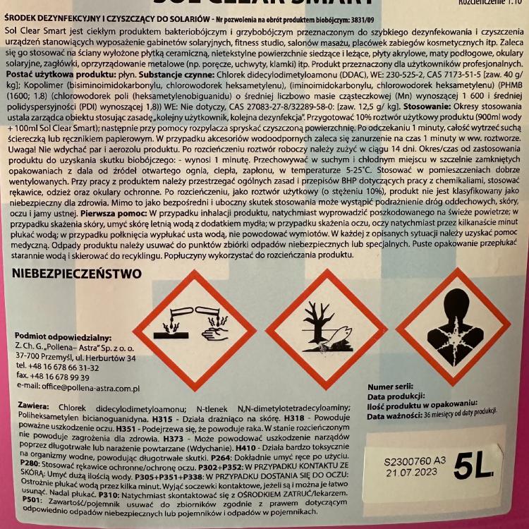 Sol Clear Smart 5l Solarium Disinfectant Concentrate