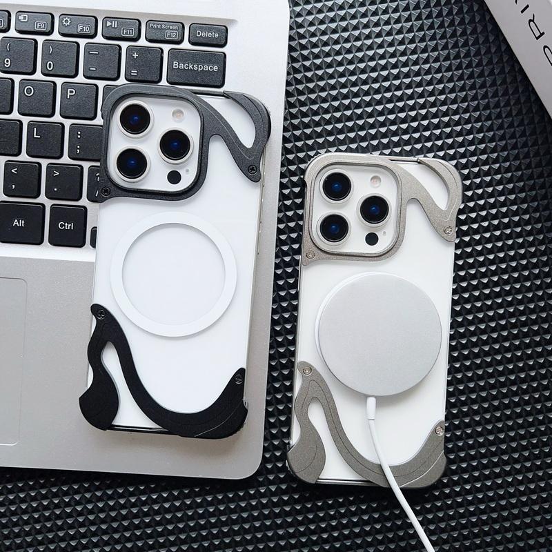 Алюминиевый сплав безрамочный для Magsafe прозрачный чехол для телефона iPhone 16 Pro 15 Pro Max магнитный ударопрочный жесткий ПК прозрачная задняя крышка