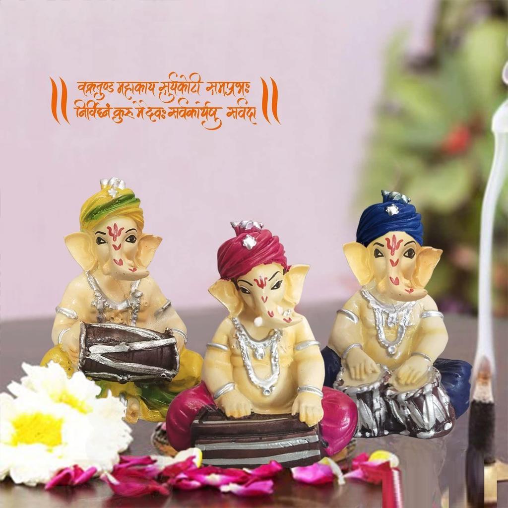 Музыкальные статуэтки Ганеши 3 для домашнего декора - (Многоцветный, Упаковка из 3 шт.)