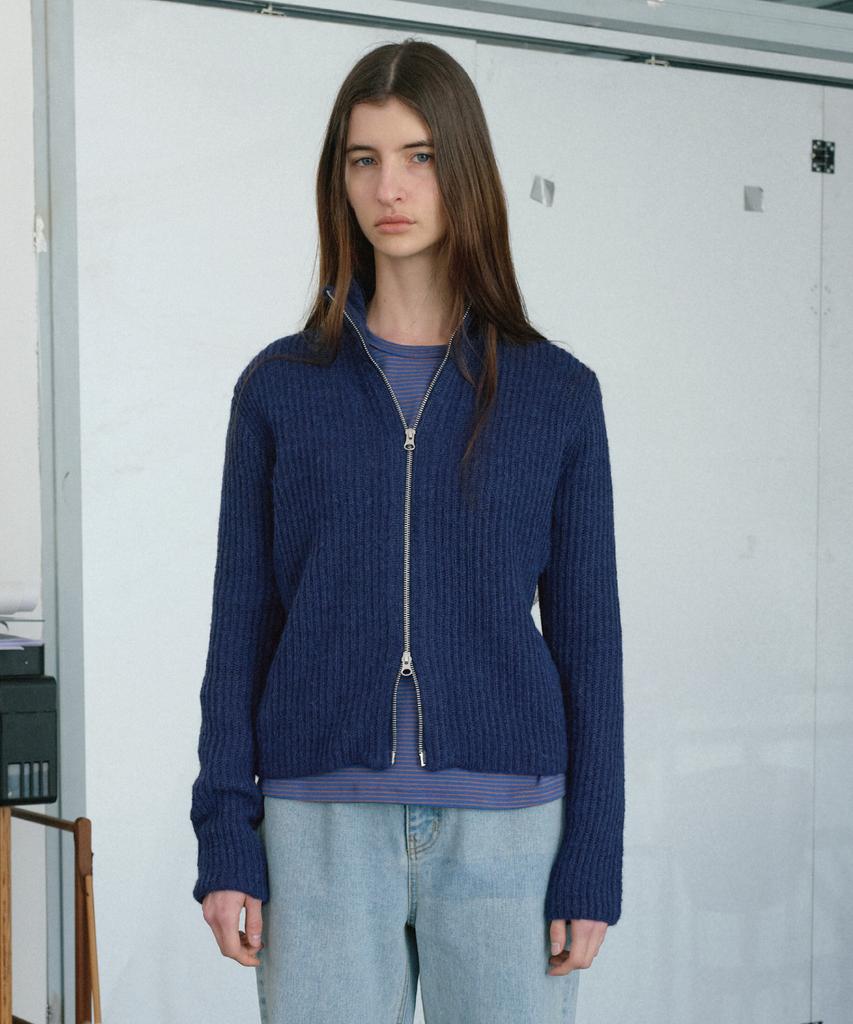 POSZER Two-Way Wool Knit Zip-Up Cardigan (Dark Blue)