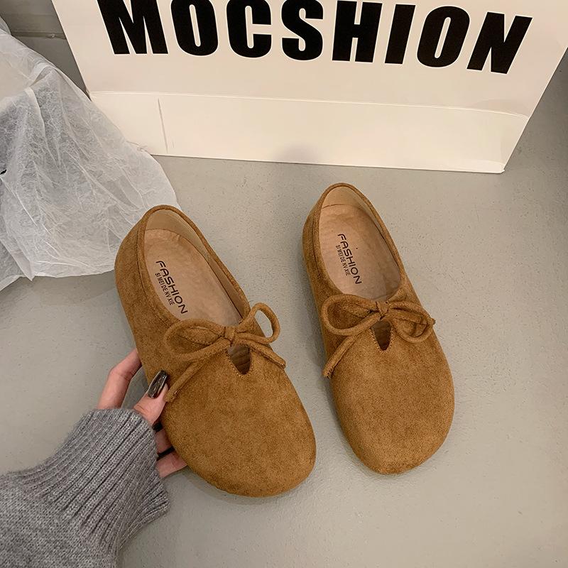 Весна 2025 г. Новые модные универсальные туфли с бантом, однотонные, с плоской подошвой, на одной педали, на низком каблуке, повседневные туфли Doudou