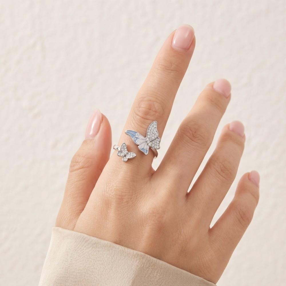 Elegant Butterfly Zircon Ring Enamel Finger Jewelry Sweet Butterfly Open Ring  Ladies Jewelry