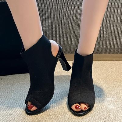 Женские босоножки на квадратном каблуке, летние новые, с круглым носком, из ткани, противоскользящие, износостойкие, на высоком каблуке