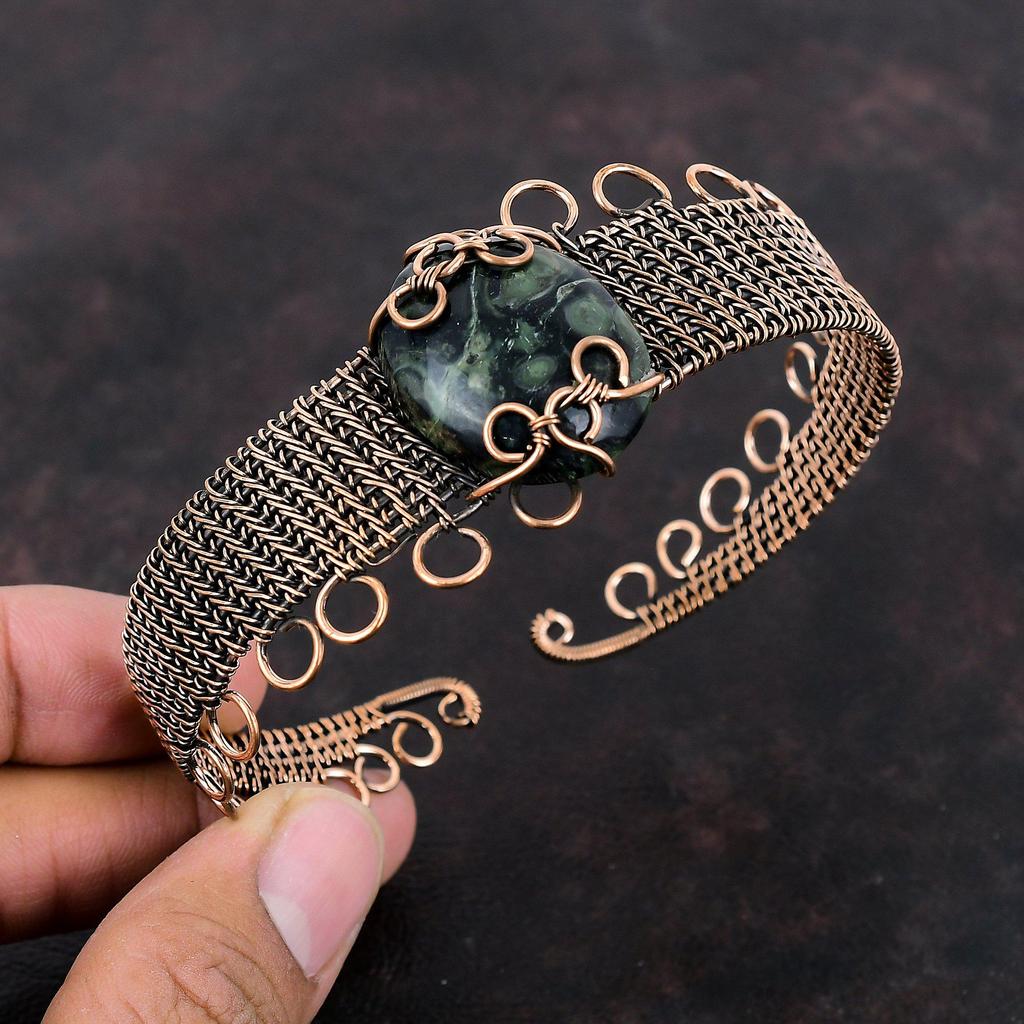 Камбаба Яшма Медный браслет Медная проволока Ювелирные изделия Браслет из драгоценных камней Регулируемый браслет-манжета Ювелирные изделия ручной работы Браслет из медной проволоки