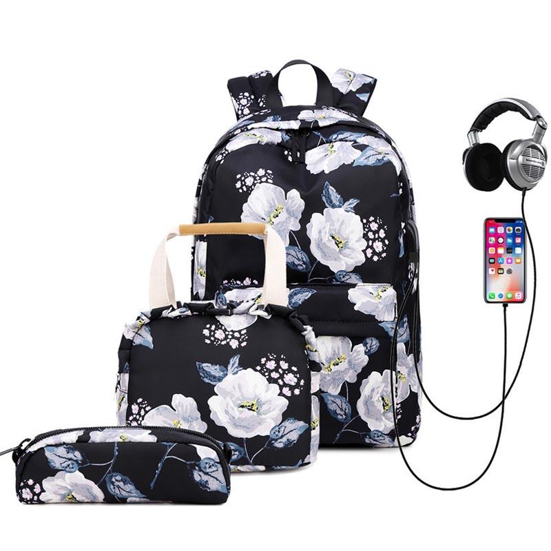 Floral Girls Backpack for School Lightweight Bookbags Satchel College Bags Teen Girls Kids School Bag Set Women Travel Daypack