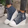Woman Sneakers Fashion Platform High Top Canvas Shoes Woman Zipper Lace Up Plus Size Sneakers Lightweight Wedge Shoes for Women