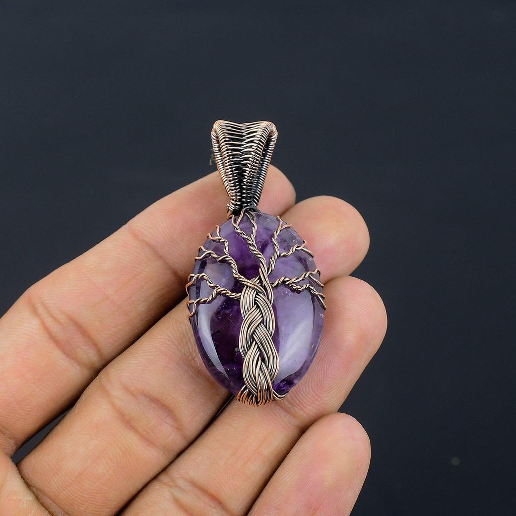 Amethyst Pendant Gemstone Jewelry, 999 Copper Wire Wrapped Pendant, Gift For Women Handmade Pendant