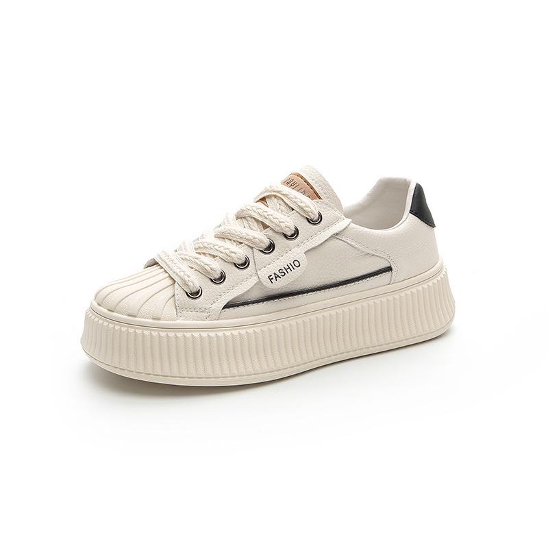 Весна 2025 г. Женские белые кроссовки из натуральной кожи с ракушечным носком и толстой подошвой