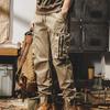Men Casual Cargo Pants Elastic Waistband Drawstring Multi Pockets Hip Hop Slacks Shrinkable Cuffs Long Trousers