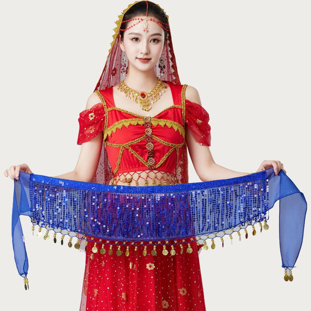 Women's High Waisted Sexy Sequined Half Skirt Waist Accessories Sequined Belly Dance Waist Scarf
