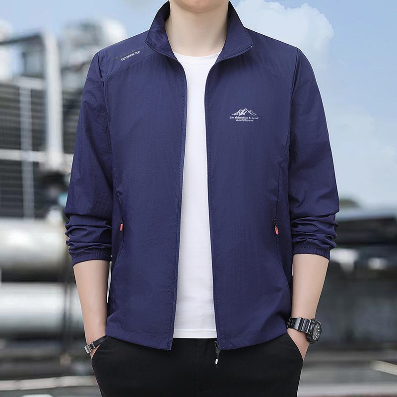 Солнцезащитная куртка для мужчин Летом, Ультратонкая, Свободная, Дышащая куртка-скин, Повседневная куртка со стойкой, Для рыбалки на открытом воздухе