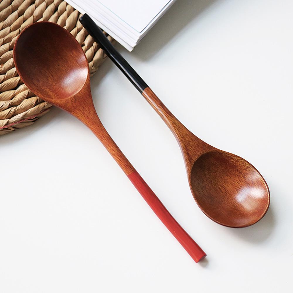 Round Spoon Head Coffee Dessert Ice Cream Kitchen Utensils Soup Spoon Wooden Spoon Tableware