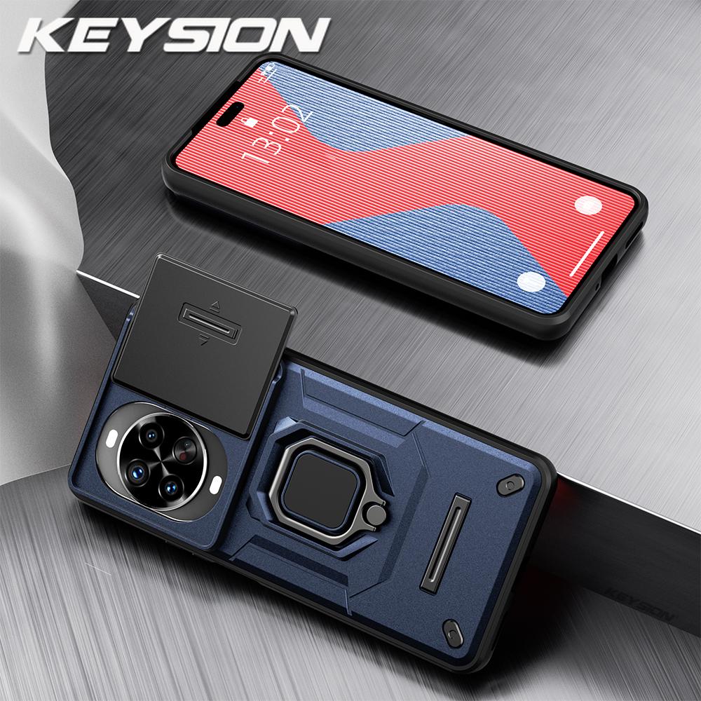 KEYSION Противоударный чехол для Huawei nova 14 14 Pro с выдвижной защитой камеры, металлической кольцевой подставкой, задняя крышка для телефона Huawei nova14Pro