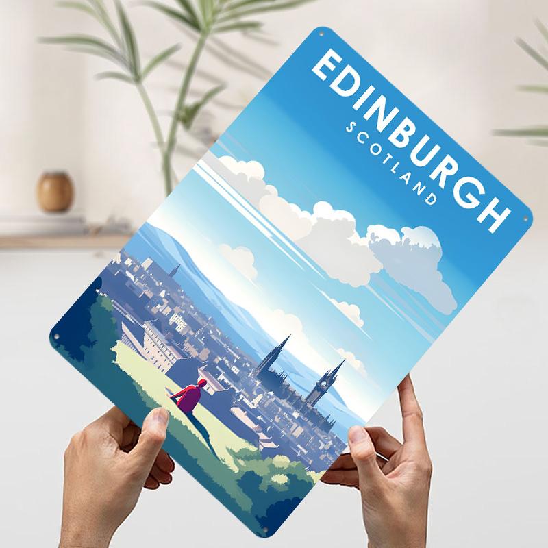 Edinburgh Scotland Travel Tinplate Poster Custom Wall Art Vintage Metal Signs Retro Tin Plaque for Home and Decoration Gaming