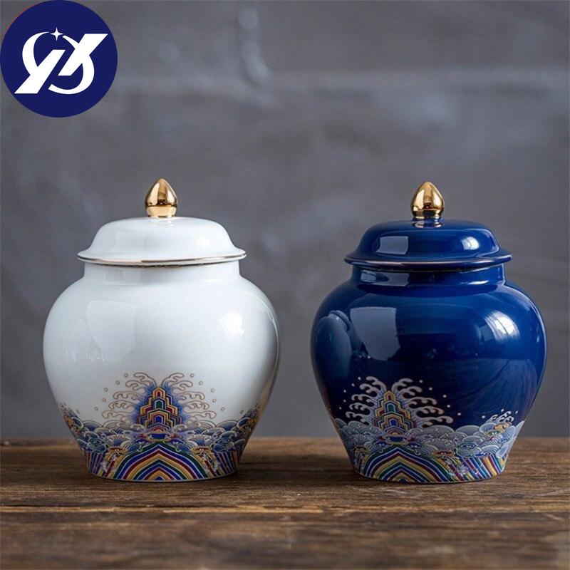 Керамическая эмалированная банка для чая, большая коробка для упаковки чая, герметичная банка для хранения конфет, фарфоровый пищевой контейнер