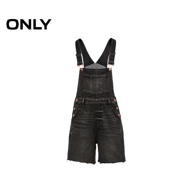 ONLY Women's Vintage Raw Hem High-Waist Denim Overall Shorts