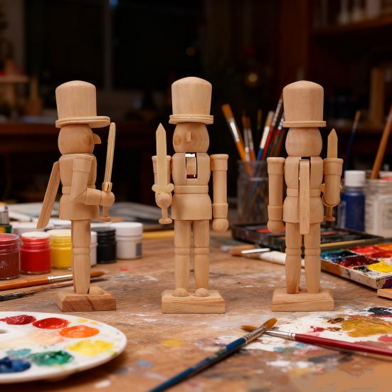 Неокрашенный деревянный солдатик-щелкунчик для самостоятельной сборки, фигурка солдатика-щелкунчика, раскраска, рождественское украшение, поделка