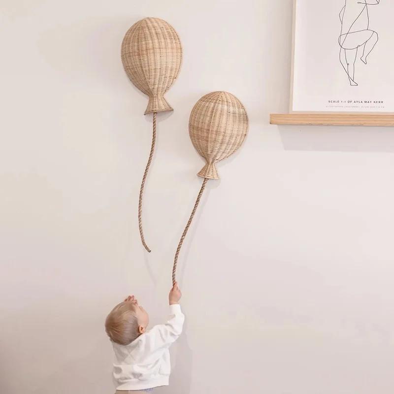 Nordic Bamboo Rattan Balloon Wall Hanging 36x25cm Single Piece Children Room Household Background Layout Wall Accessory Gear