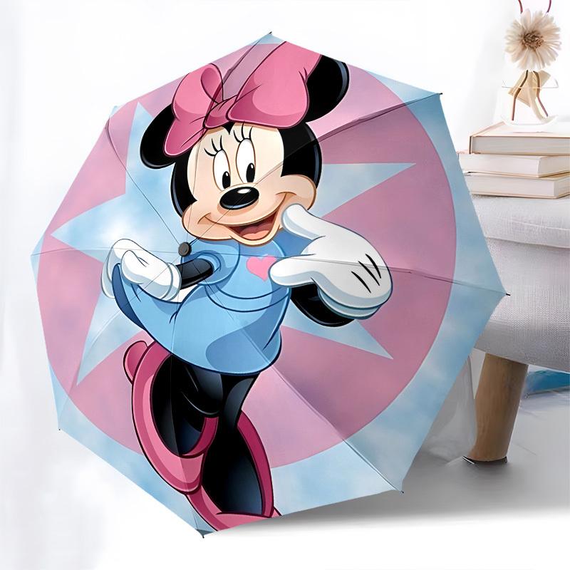 Minnie Mouse Themed Automatic Opening and Closing Umbrella, Brightly Colored 8-rib Portable Umbrella, Suitable for Men and Women, A Perfect Gift for C