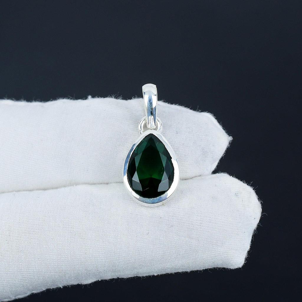 Серебряная подвеска с зеленым турмалином из стерлингового серебра 925 пробы — дизайн груши ручной работы, повседневная одежда, минималистичные украшения, праздничный наряд, подарок