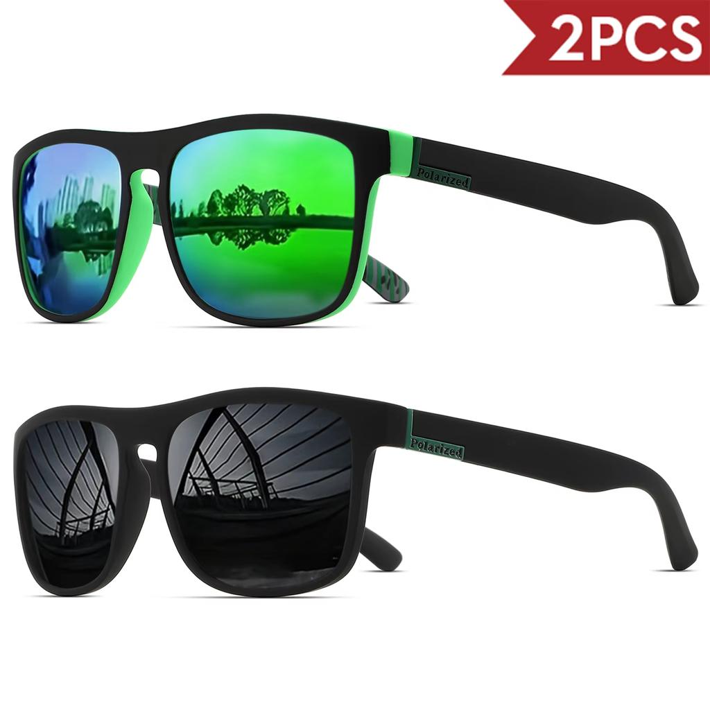 2Pack Fashion Sports Polarized Sunglasses UV Protection Personalized Glasses Square Frame Metal Men's And Women's UV400 Eyewear