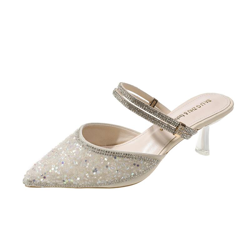 BCEBYL/Новая женская обувь, модные сандалии, женские элегантные вечерние сандалии с острым носком и блестками, женские банкетные тапочки на высоком каблуке