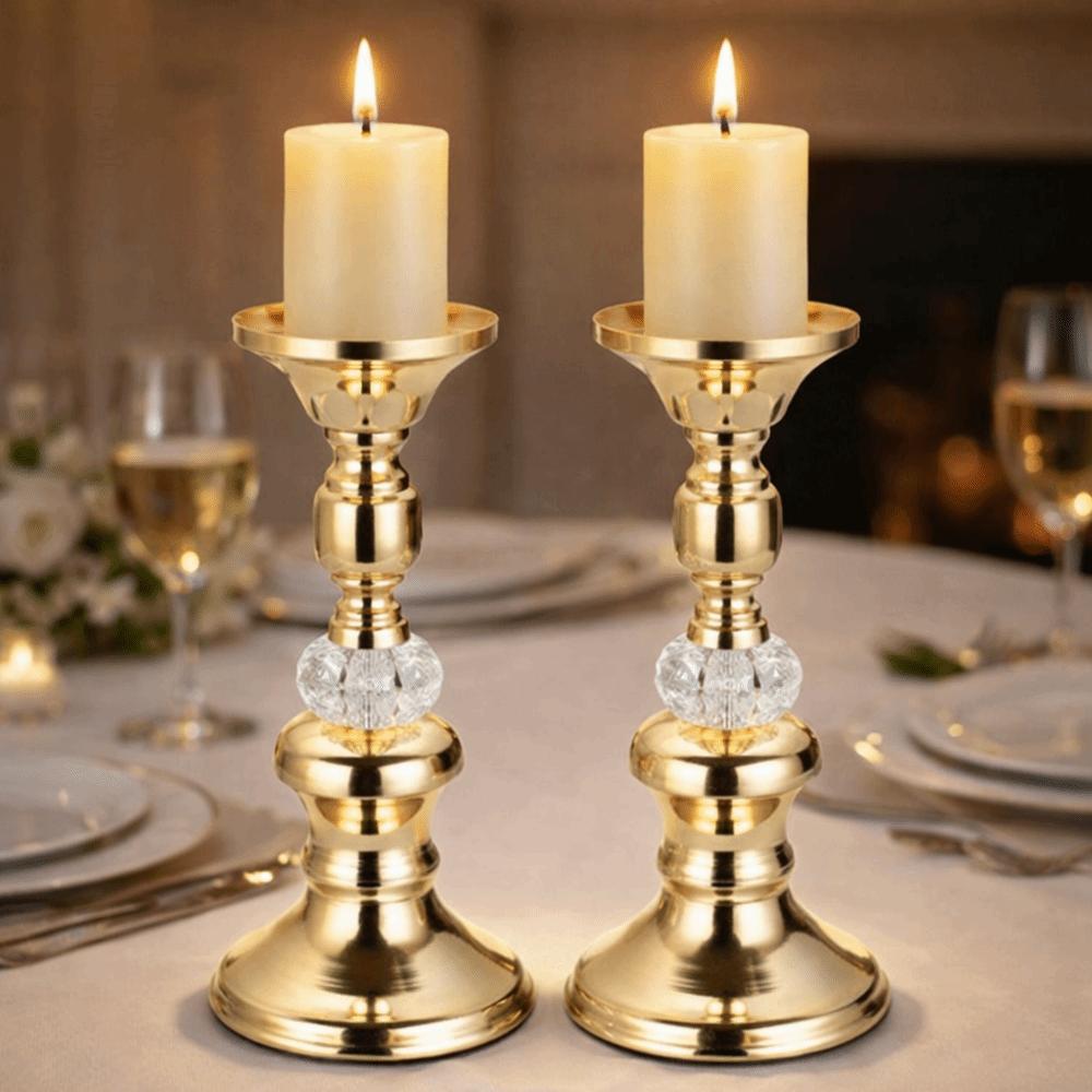 European Style Table Candle Holder Vintage Candle Stand Gold Metal Pillar Candlestick Wedding