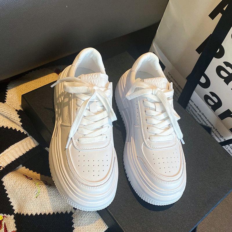 Женские кроссовки 2025 Мода Дышащая вулканизированная обувь PU кожа Обувь на платформе Белые на шнуровке Повседневная обувь Zapatos Mujer