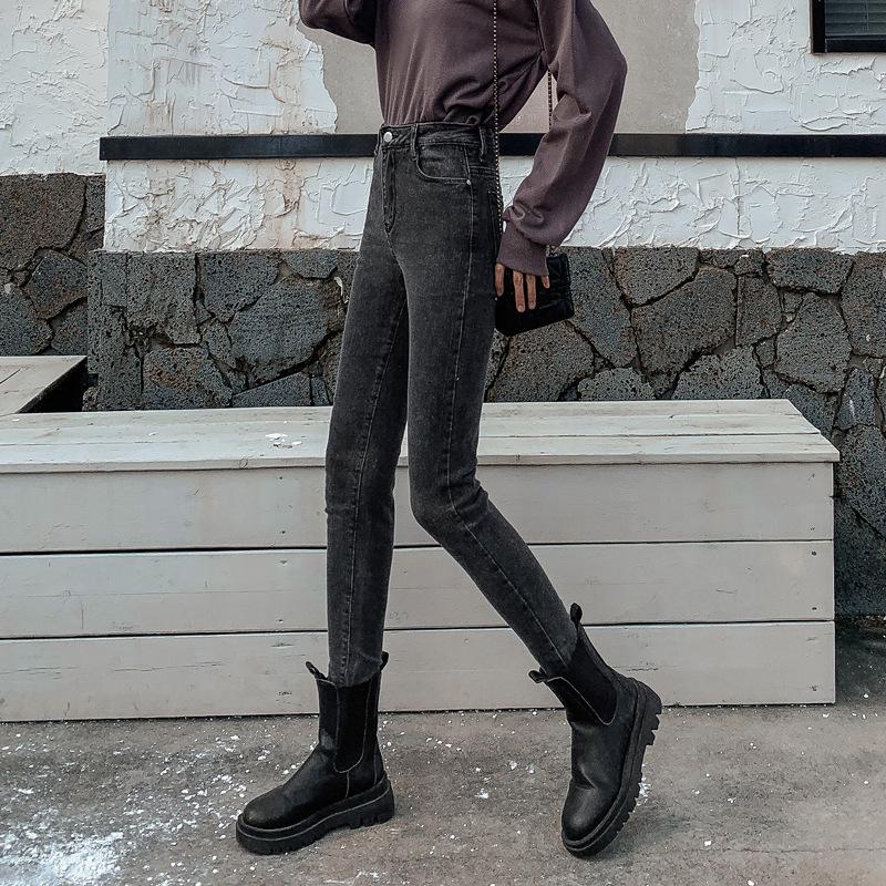 Stretch Jeans Women 2021 New Korean Version of The High-waisted Slim Slimming Skinny Pants with Nine-point Pencil Feet Versatile Bottoms