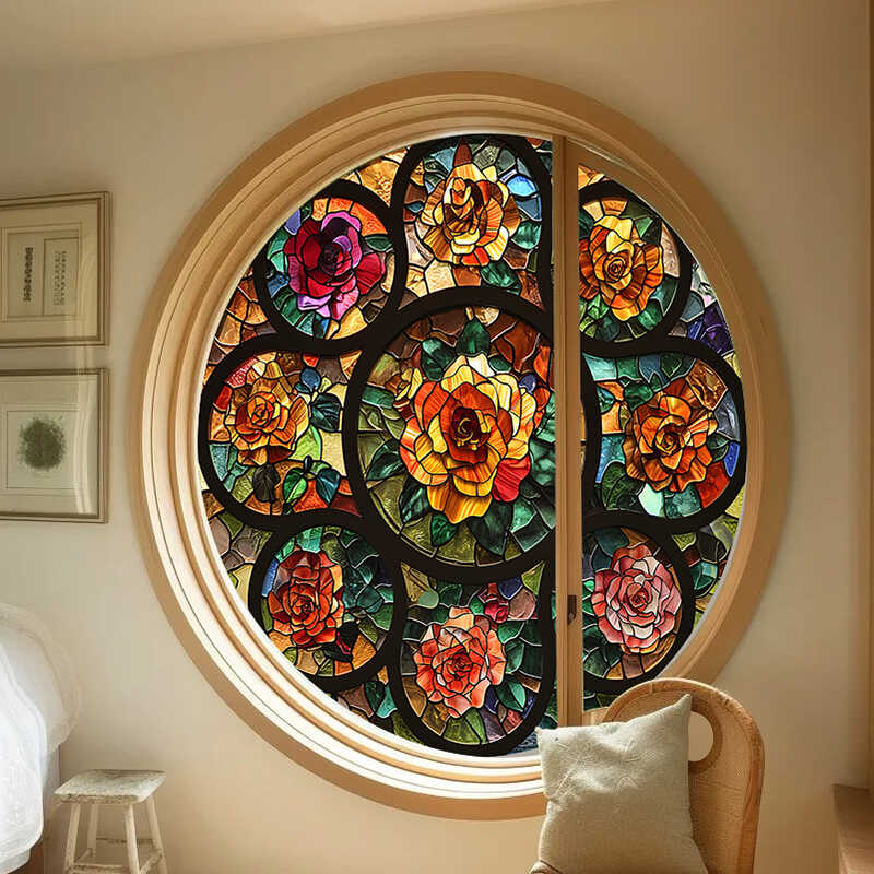 Self-adhesive European Vintage Stained Glass Film Window Anti-peeping Window Sticker Stained Glass Window Film Frosted / Etched