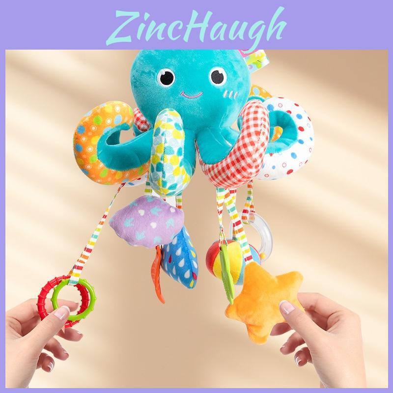 Infant Baby Toy Rattle With Hanging Plush Octopus For Car Seats And Strollers