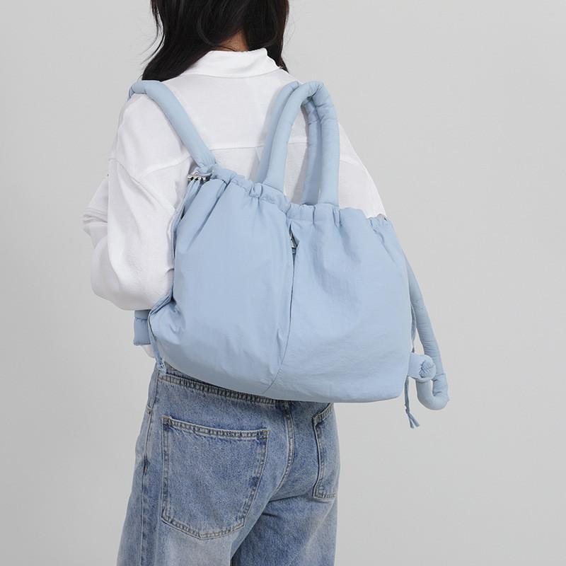 Casual Large Capacity Nylon Shoulder Bag For Women With Drawstring And Multiple Carrying Styles