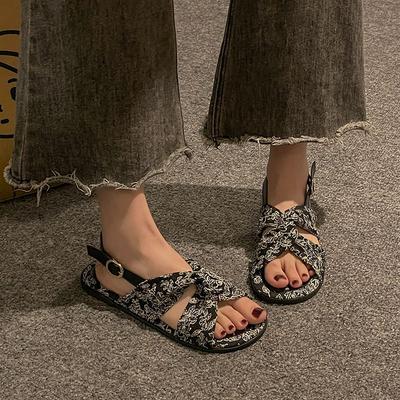 Плоские резиновые сандалии в римском стиле с открытым носком для женщин, новые дышащие модные 2025, роскошные, лучшая летняя женская обувь в продаже