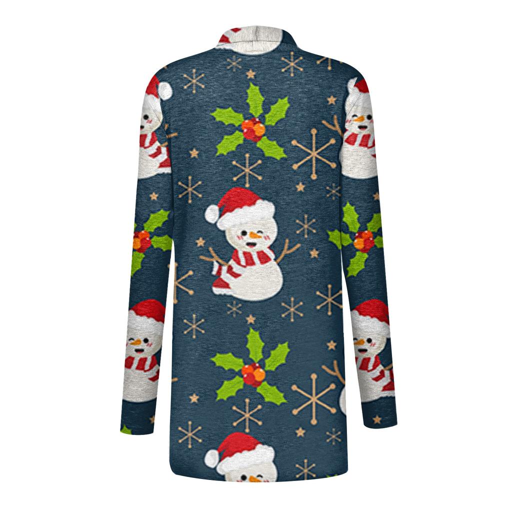 Женская мода, повседневный рождественский принт, кардиган средней длины, куртка, пальто