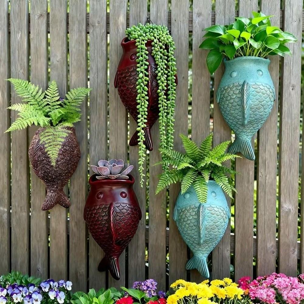 Rustic Style Fish Ornaments No-Drill Wall Mounted Planter Unique Decorative Floral Ware  Outdoor