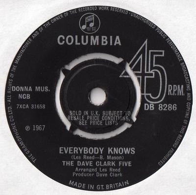 7-дюймовая пластинка DAVE CLARK FIVE - Everybody Knows DB8286 Columbia 1967 UK Поп Б/У