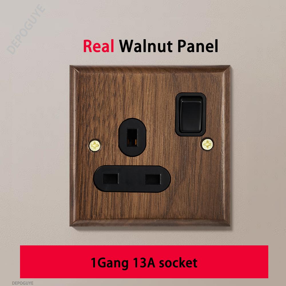 Черная ретро-панель тумблера на стену из грецкого ореха 1-4 клавиши 2-сторонняя из массива дерева двойная универсальная электрическая розетка EU/FR с USB-C