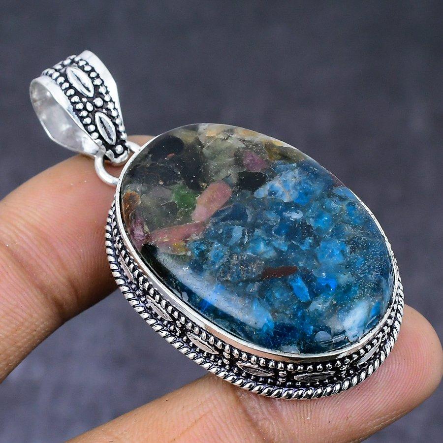 Подвеска из натурального серебра 925 пробы с турмалином и арбузом размером 2,17 дюйма L4Z58