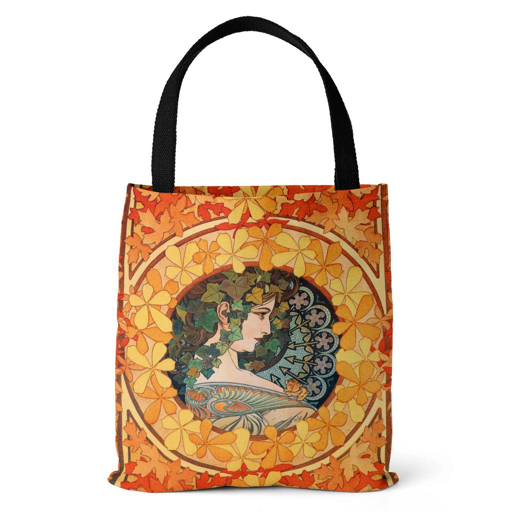 Холстовая большая сумка с плакатом серии Mucha, ретро-сумка на плечо, женская сумка с цифровой печатью и верхней ручкой