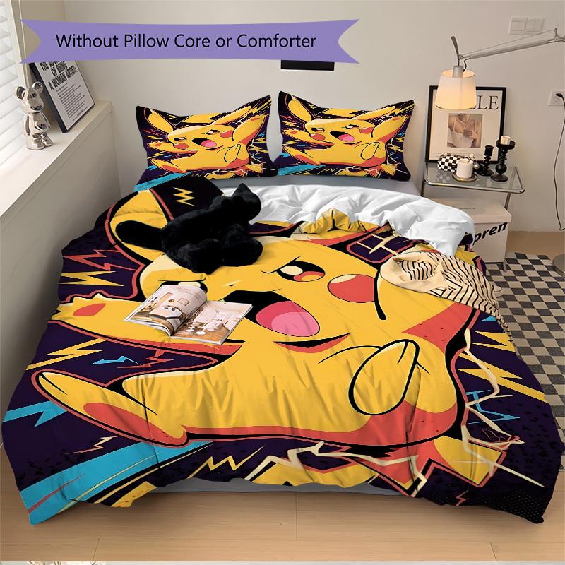 3pcs bedding set Pikachu Electric Includes 1 Comforter + 2 Pillowcases, Without Pillow Inserts, Soft Comfortable,a0910244
