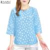 Женская повседневная блузка с круглым вырезом, рукавом 3/4 и свободным принтом в горошек
