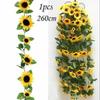 Fake Silk Flowers for Party Wedding Home Decoration Yellow Dynamic Sunflower Vine Hanging Artificial Flowers Garland Leaves