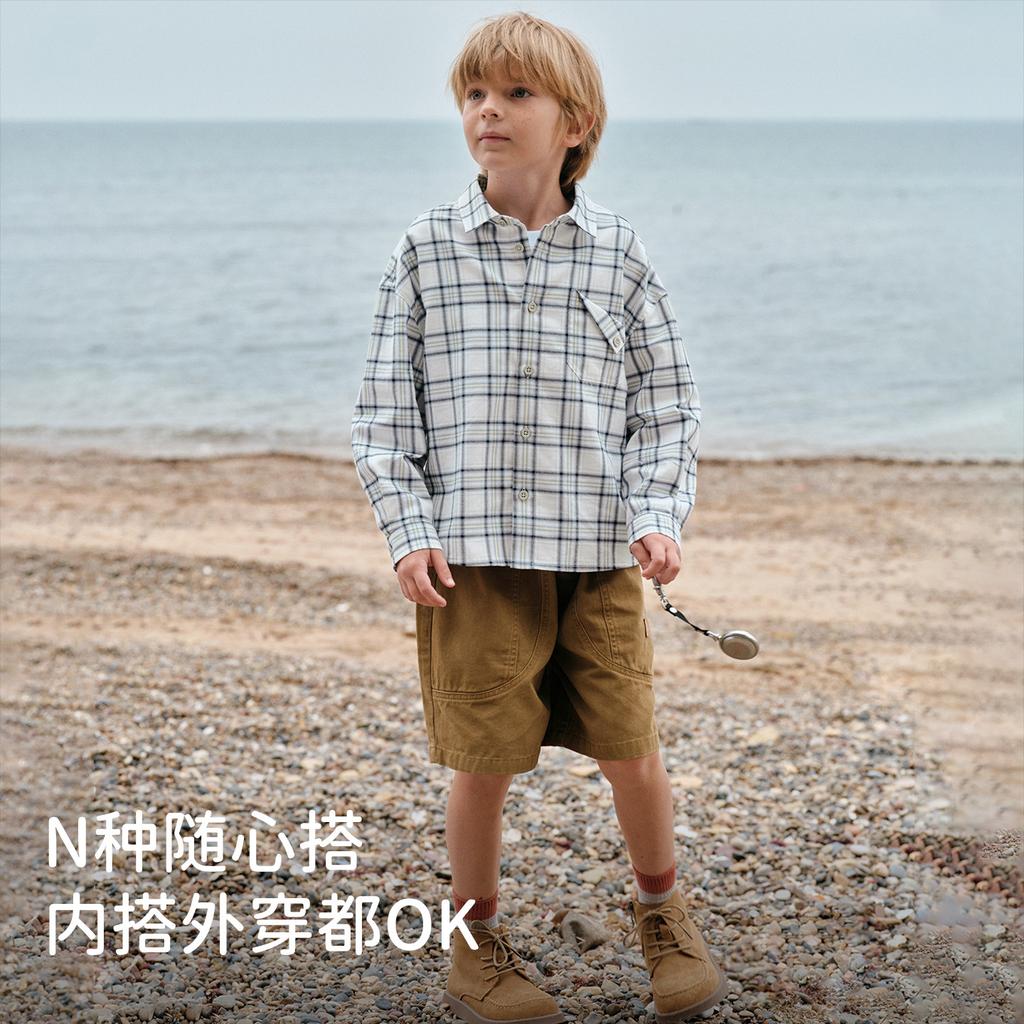 David Bella Children's Checkered Shirt Spring Edition New Boys' Pure Cotton Shirt Middle and Large Children's Casual Top
