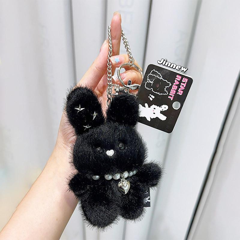 Rabbit With Pearl Necklace Plush Keychain Toy Pendant Cartoon Doll Gift Kids